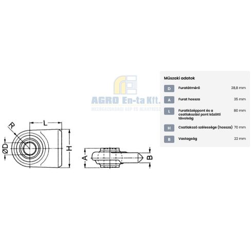 VONÓPADFEJ HEGESZTHETŐ D=28,8 (HxB 70x22mm)