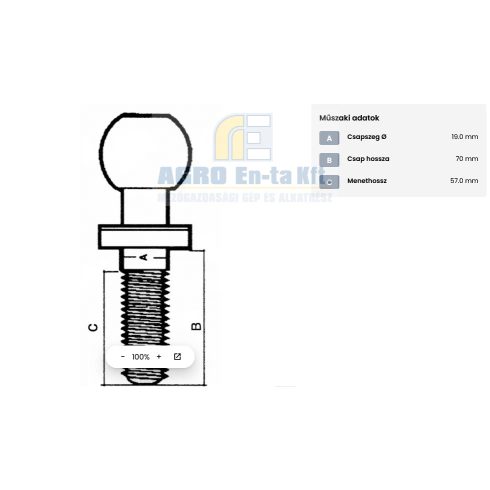 VONÓFEJ GÖMB anyával A:19mm (menet 3/4")