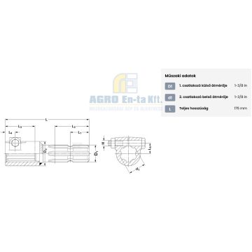 KARDÁN ÁTALAKÍTÓ CSONK 6/6 borda (csavaros biztosítás)